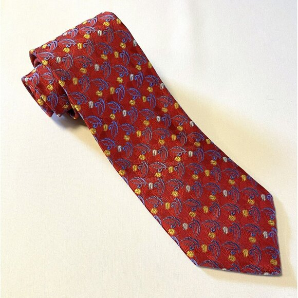 Robert Talbott Best Of Class Nordstrom Red/Blue/Yellow Flower Woven Silk Tie EUC - Picture 1 of 9